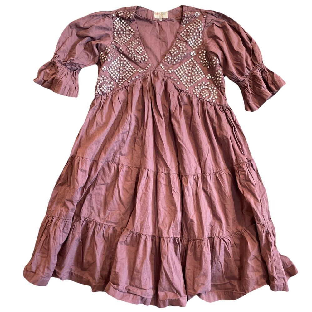 Bombay & Paisley Bling Boho tiered Dress Plum Size Small